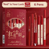 Kaiso 6-Piece Lucky Red Pen Set - Smooth Writing Red Ink Pens for School & Office