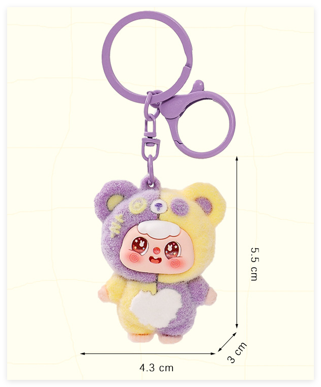 Kaiso Kawaii Metal Keychain, Flocked Bag Charm