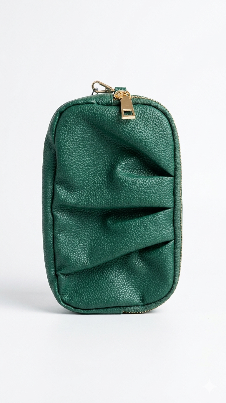 Kaiso Double Zipper Pleated Leather Clutch Bag