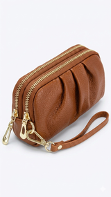 Kaiso Double Zipper Pleated Leather Clutch Bag
