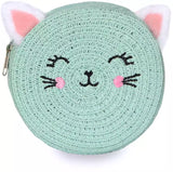Kaiso Cute Cartoon Cat Ear Straw Beach Sun Bag Round Crossbody Sling Purse