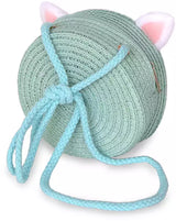 Kaiso Cute Cartoon Cat Ear Straw Beach Sun Bag Round Crossbody Sling Purse