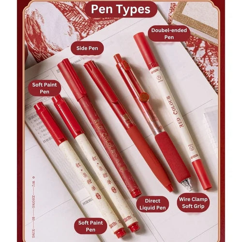 Kaiso 6-Piece Lucky Red Pen Set - Smooth Writing Red Ink Pens for School & Office