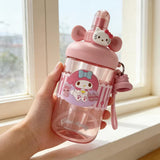Kaiso Pink Kawaii Cartoon Print Sipper Bottle with Flip-Lid & Carry Strap – 600ml