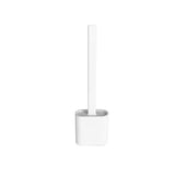 Kaiso Flat Soft Silicone Toilet Brush With Holder Set (White)