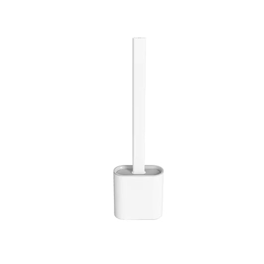 Kaiso Flat Soft Silicone Toilet Brush With Holder Set (White)
