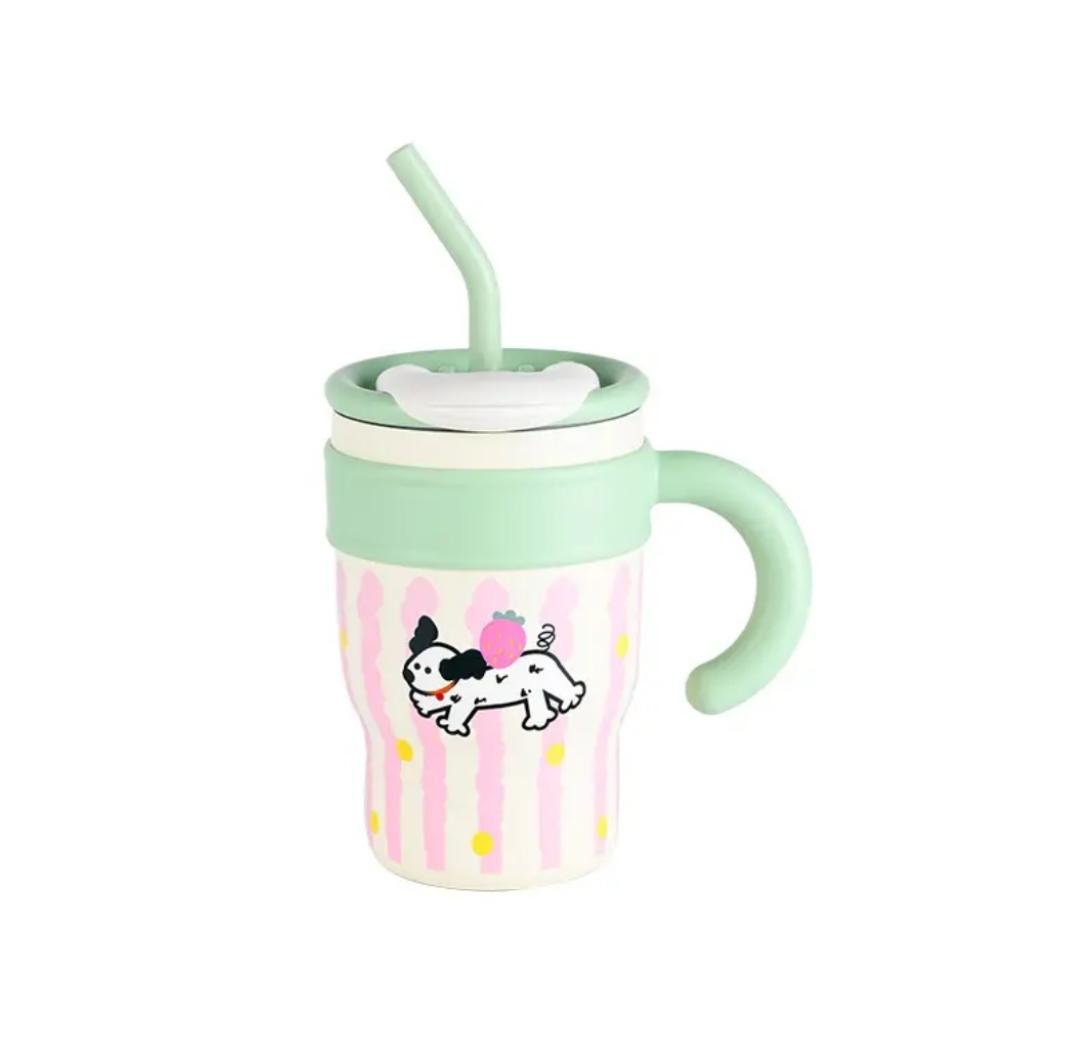 Kaiso Cute Cartoon Animal Theme Insulated Stainless Steel Tumbler with Straw and Handle (700ml)