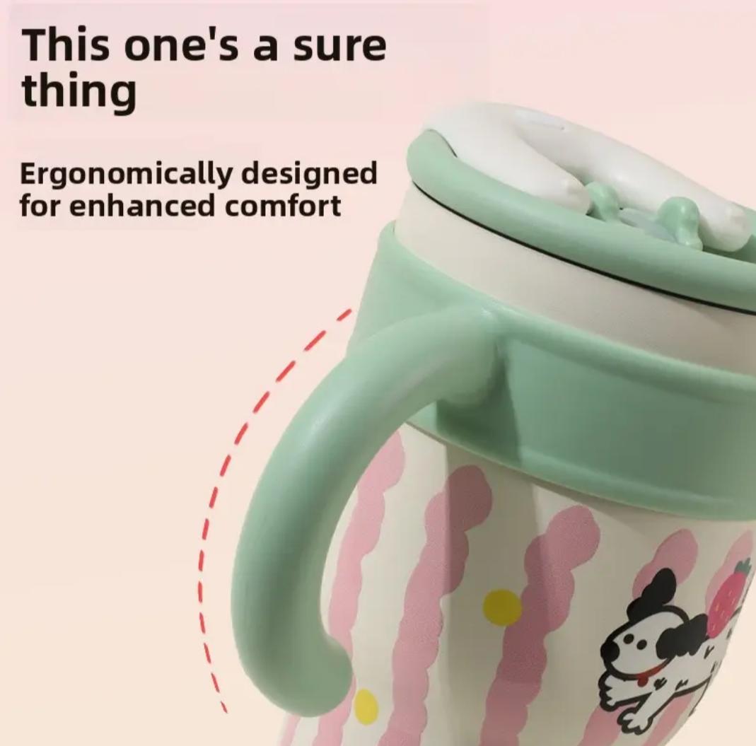 Kaiso Cute Cartoon Animal Theme Insulated Stainless Steel Tumbler with Straw and Handle (700ml)
