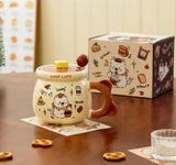 Kaiso Bear Ceramic Coffee Mug with Lid and Spoon