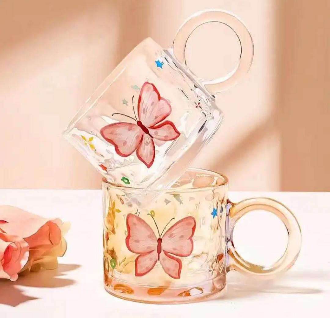 Kaiso Enchanted Butterfly Bloom Elegant Glass Cup for Tea & Coffee