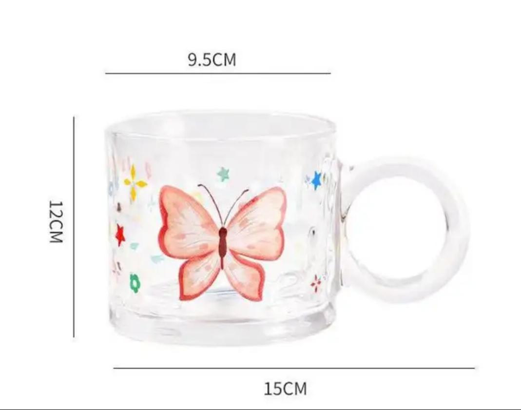 Kaiso Enchanted Butterfly Bloom Elegant Glass Cup for Tea & Coffee