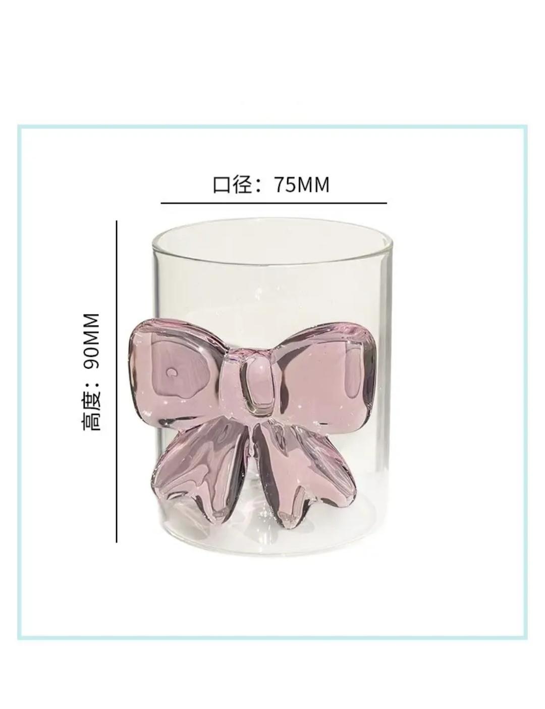 Kaiso Aesthetic 3D Pink Bow Transparent Glass Mug