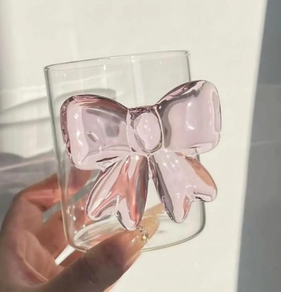 Kaiso Aesthetic 3D Pink Bow Transparent Glass Mug
