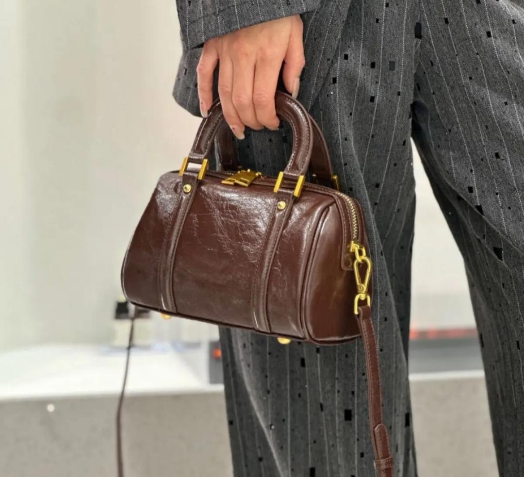 Kaiso Mini Patent Leather Boston Bag – Glossy Zip Handbag, Y2K Style Shoulder Purse