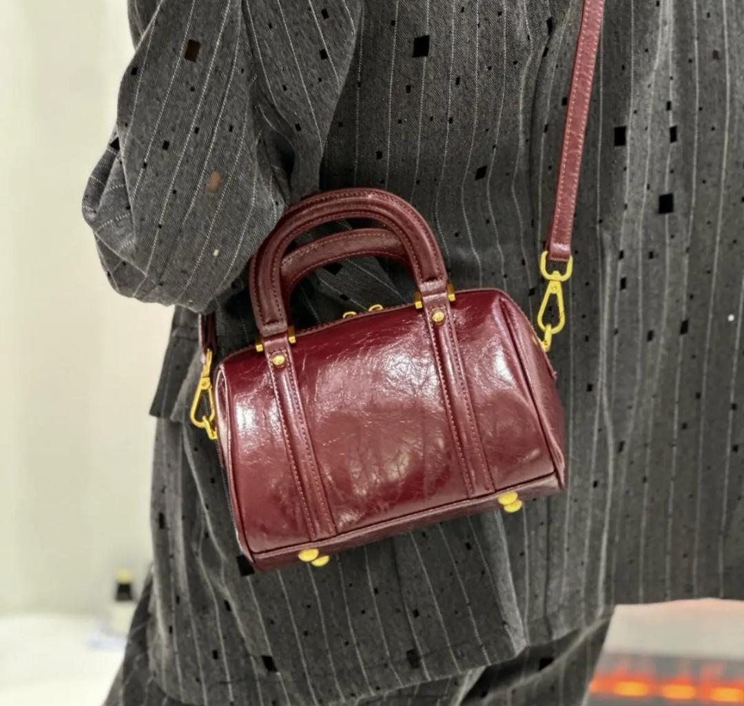 Kaiso Mini Patent Leather Boston Bag – Glossy Zip Handbag, Y2K Style Shoulder Purse