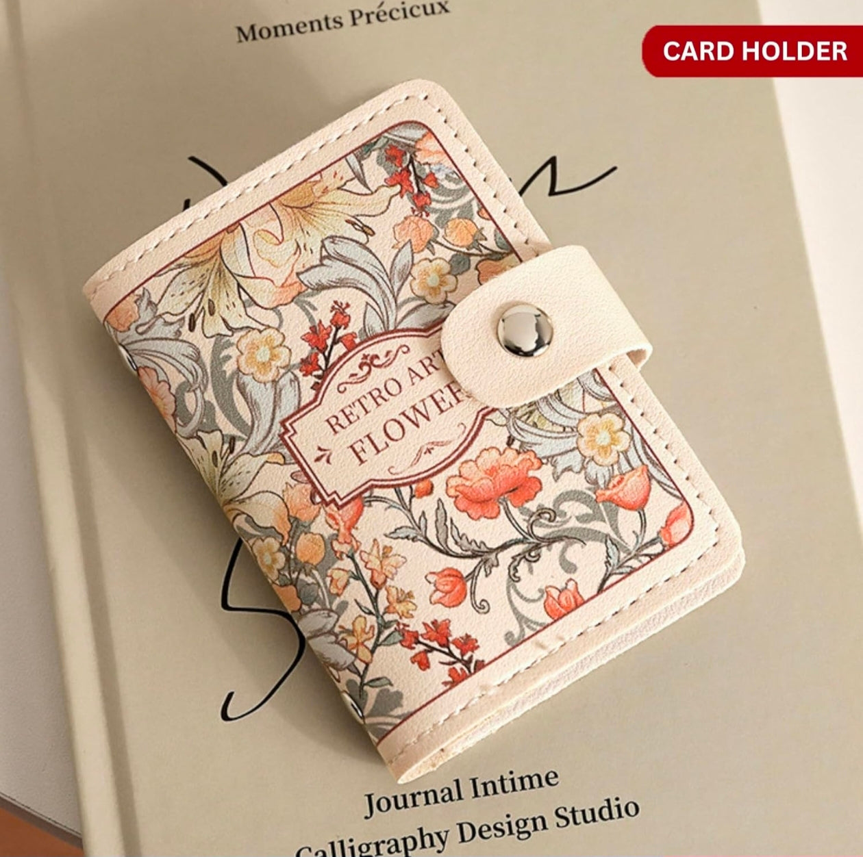 Kaiso Floral Retro Card Holder | 20 Slots Card Organizer Wallet with Button Closure