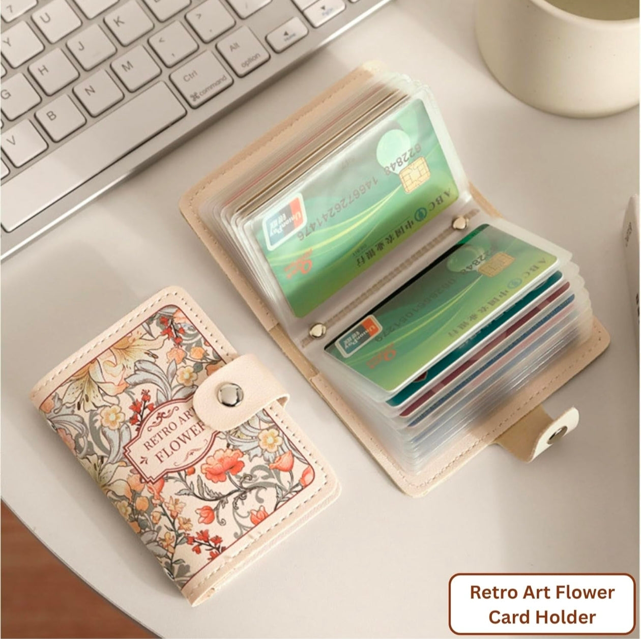 Kaiso Floral Retro Card Holder | 20 Slots Card Organizer Wallet with Button Closure