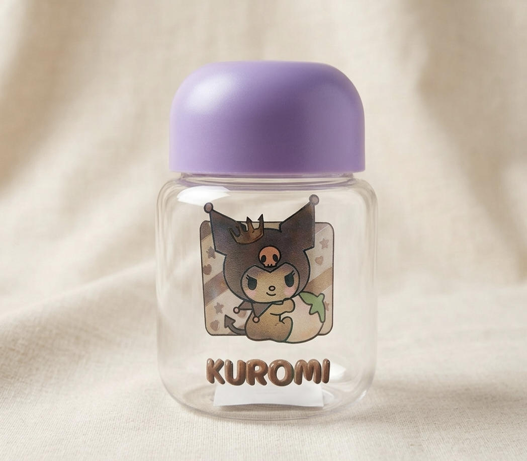 Kaiso Purple Cartoon Printed Transparent Water Bottle for Kids