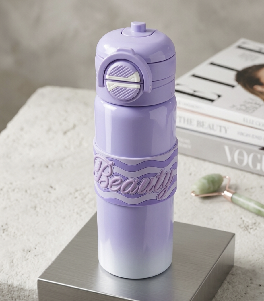 Kaiso Purple Ombre Stainless Steel Water Bottle with Textured Flip-Top Lid and Silicone "Beauty" Band