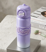 Kaiso Purple Ombre Stainless Steel Water Bottle with Textured Flip-Top Lid and Silicone "Beauty" Band