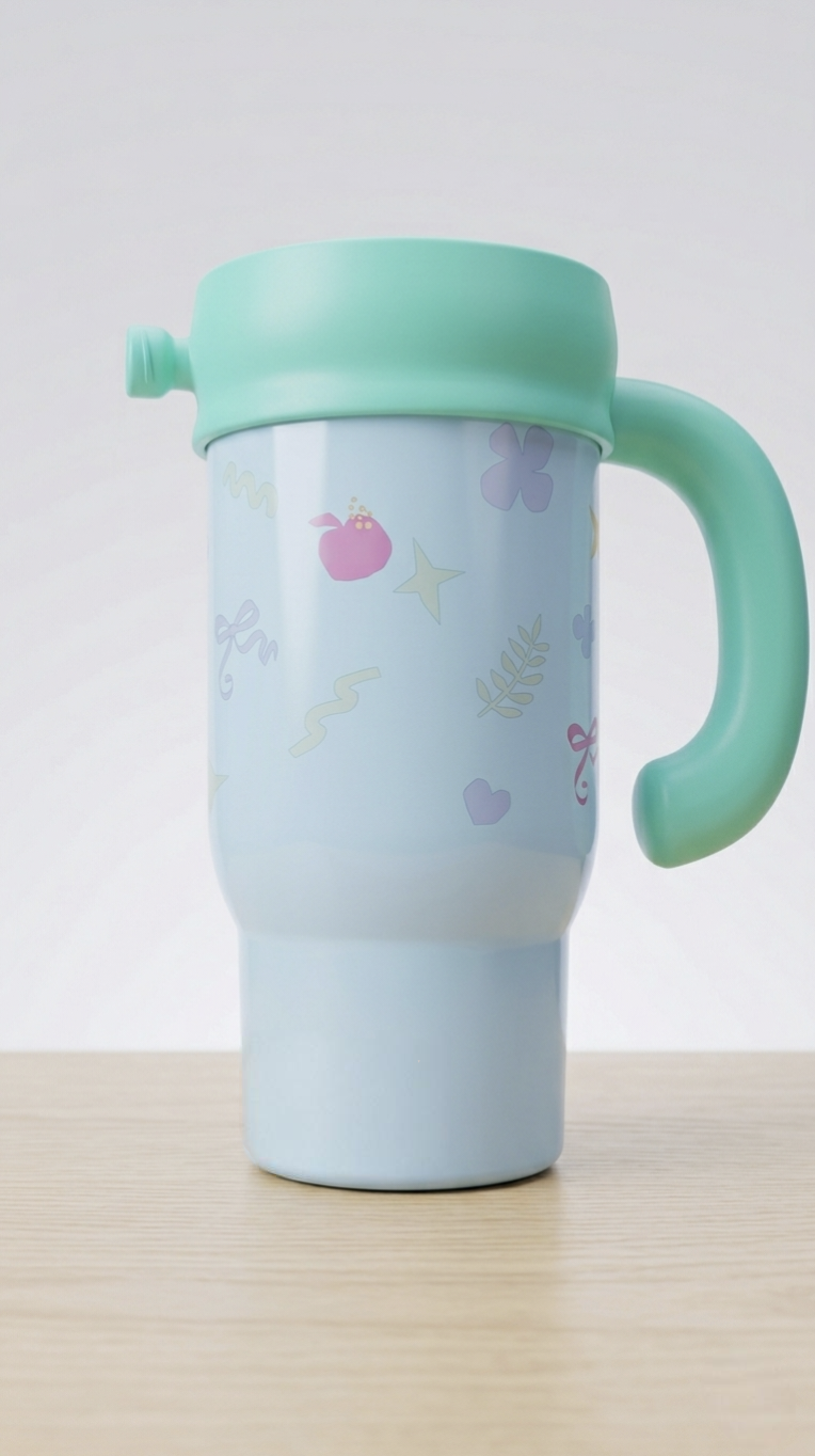 Kaiso Mint Green Insulated Stainless Steel Tumbler with Handle and Straw (1000ml)