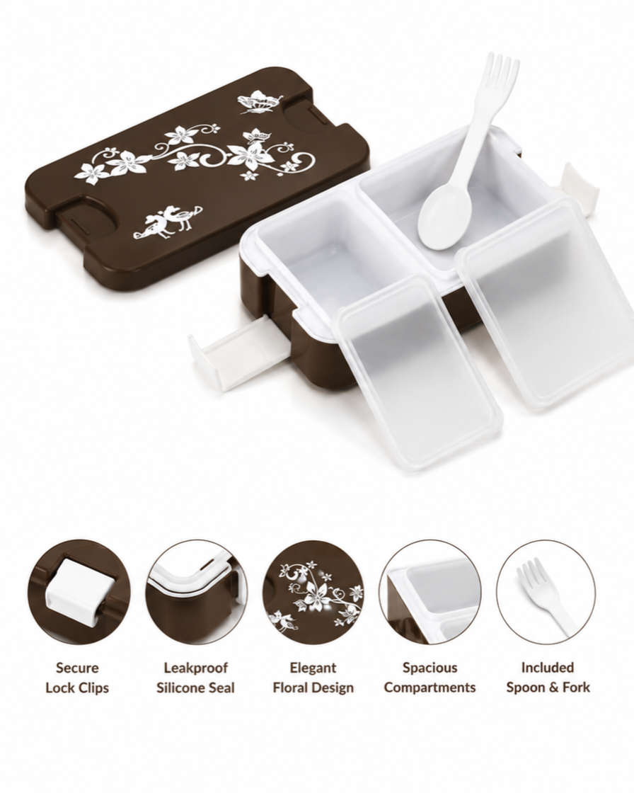 Kaiso Rectangular Plastic Lunch Box with Secure Side Locks – BPA-Free and Food Safe Material.