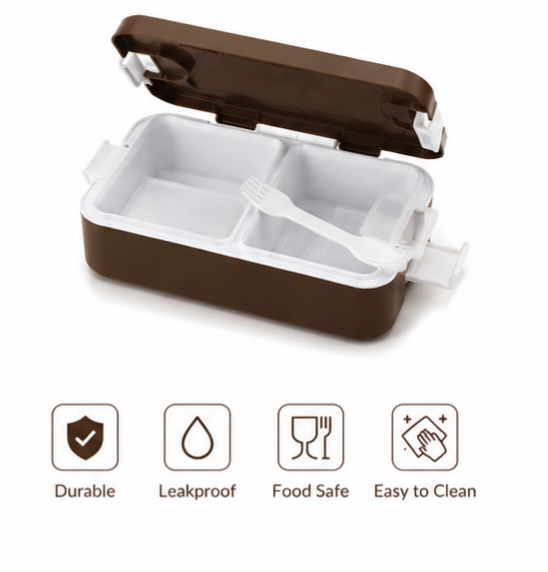 Kaiso Rectangular Plastic Lunch Box with Secure Side Locks – BPA-Free and Food Safe Material.