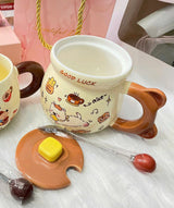 Kaiso Bear Ceramic Coffee Mug with Lid and Spoon