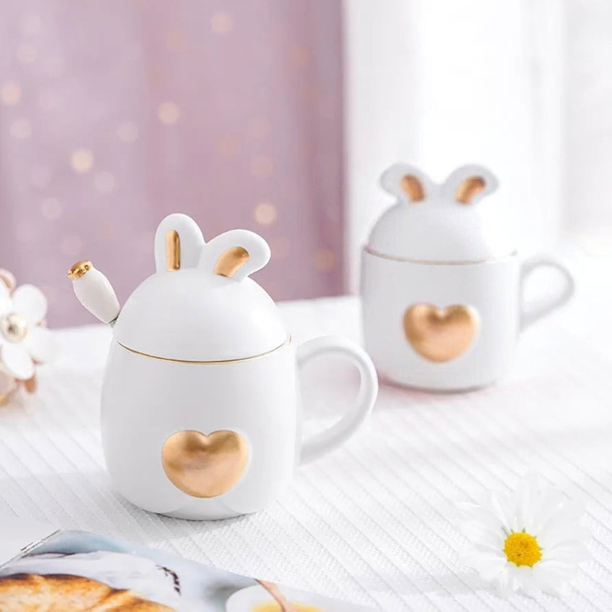 Kaiso Cute Golden Heart Bunny Ceramic Mug