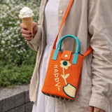 Kaiso Cute Mini Orange Knit Crossbody Bag for Women & Girls