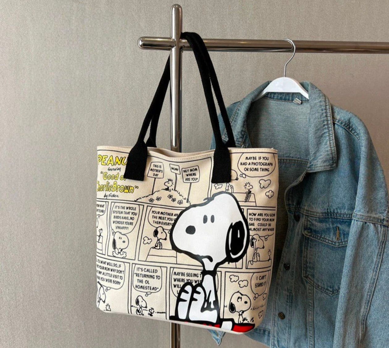 Kaiso Vintage Snoopy Comic Panel Canvas Tote Bag