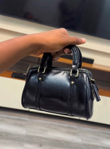 Kaiso Mini Patent Leather Boston Bag for Women – Glossy Zip Handbag, Y2K Style Shoulder Purse