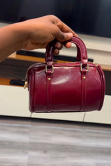 Kaiso Mini Patent Leather Boston Bag for Women – Glossy Zip Handbag, Y2K Style Shoulder Purse