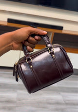 Kaiso Mini Patent Leather Boston Bag for Women – Glossy Zip Handbag, Y2K Style Shoulder Purse