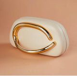 Kaiso Chic White Acrylic Clutch Bag with Gold-Tone Oversized 'C' Handle