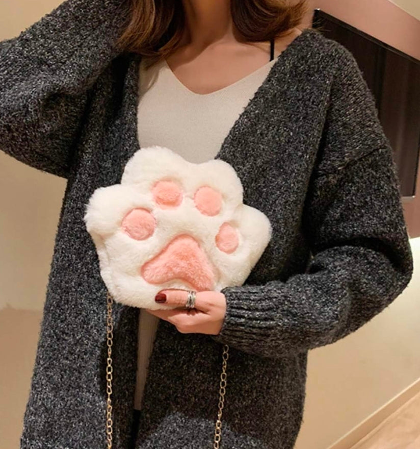 Kaiso Cute Fluffy Cat Paw Plush Sling /Crossbody Bag
