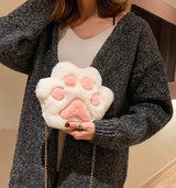 Kaiso Cute Fluffy Cat Paw Plush Sling /Crossbody Bag