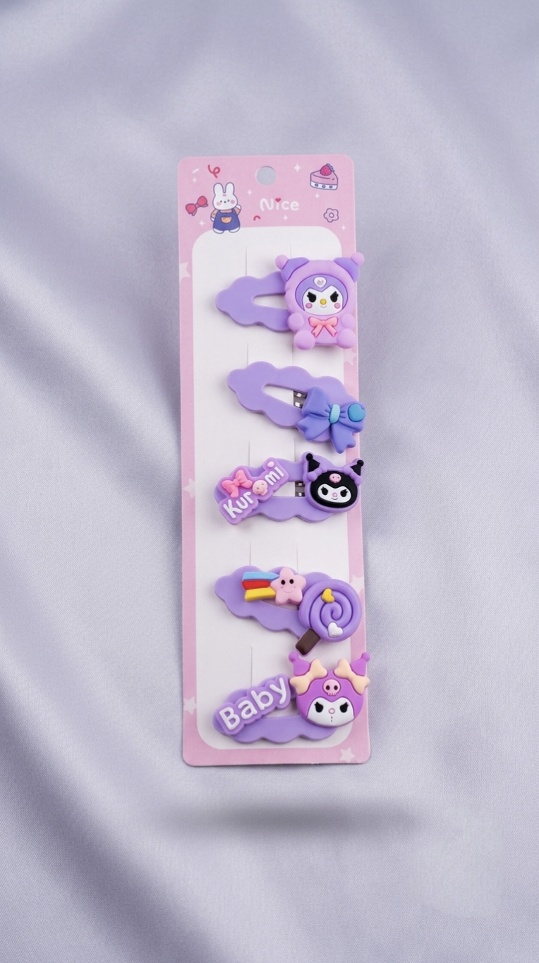 Kaiso 5Pcs Set Cute Sanrio Kuromi Cartoon Hair Clips for Girls