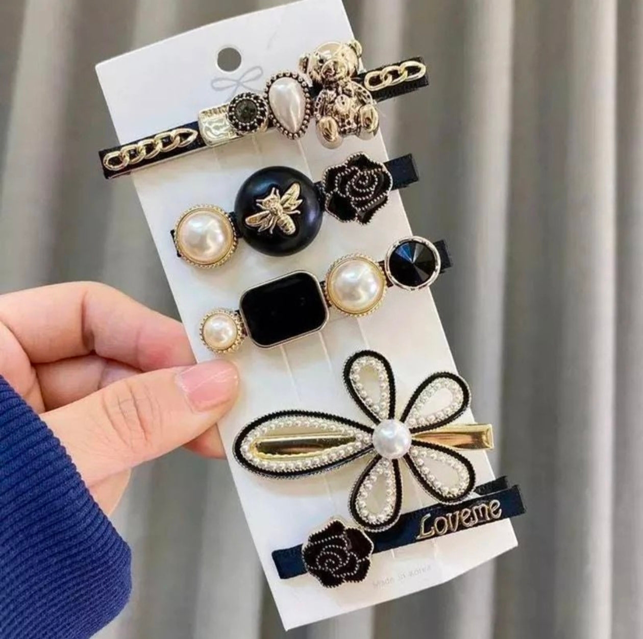 Kaiso Korean Style Pearl and Rhinestone Hair Clip Set (Pack of 5)