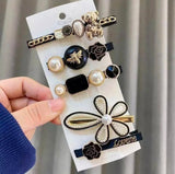 Kaiso Korean Style Pearl and Rhinestone Hair Clip Set (Pack of 5)