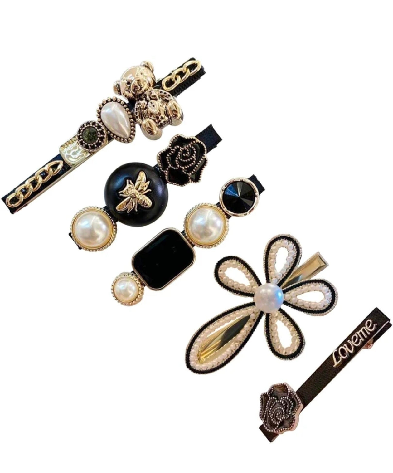 Kaiso Korean Style Pearl and Rhinestone Hair Clip Set (Pack of 5)