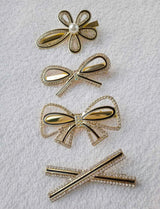 Kaiso Korean Style Elegant Golden Rhinestone & Pearl Embellished Hair Clip Set for Women and Girls (Pack of 4)