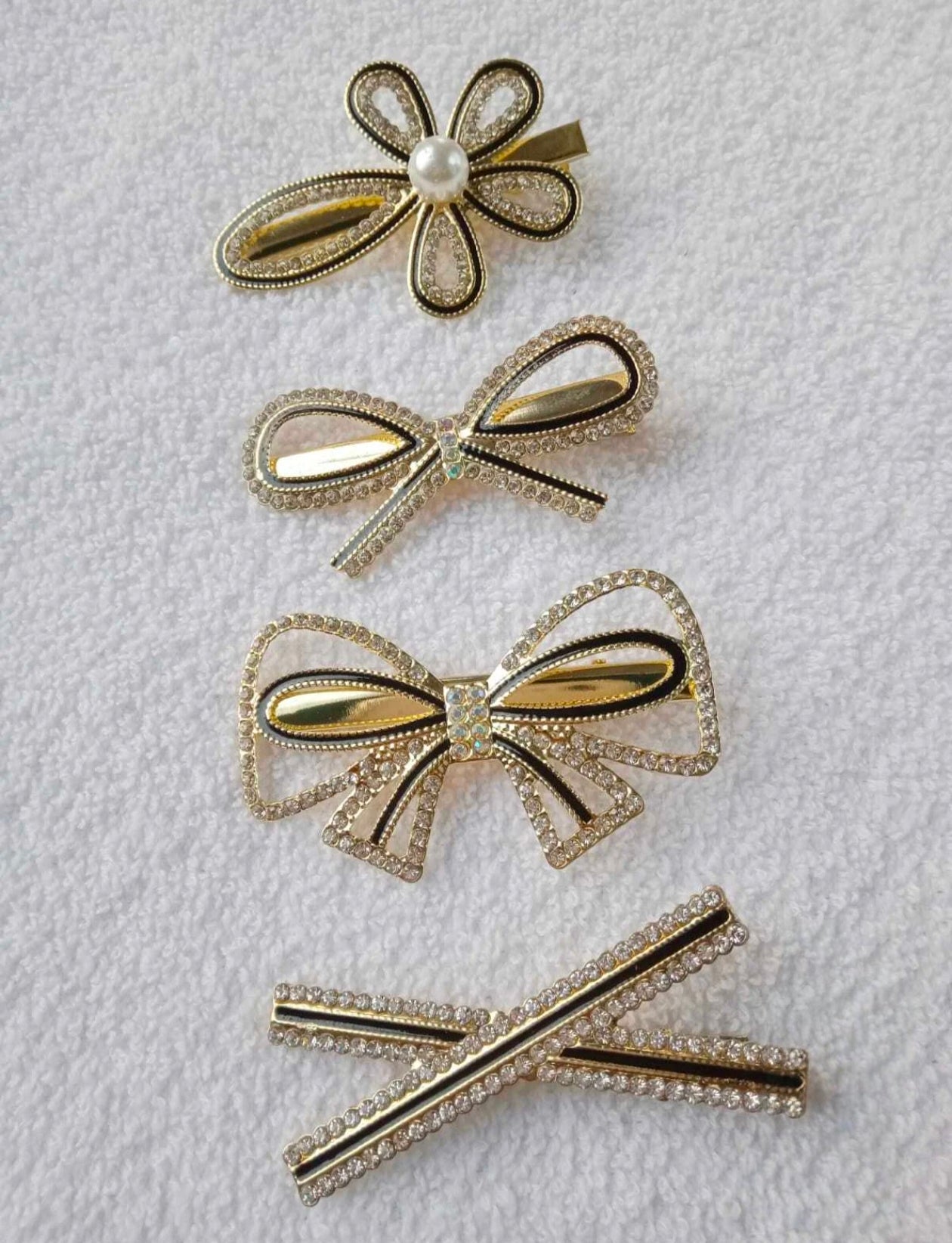 Kaiso Korean Style Elegant Golden Rhinestone & Pearl Embellished Hair Clip Set for Women and Girls (Pack of 4)