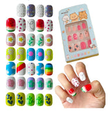Kaiso Cute Cartoon Bear Press-On Nails for Kids - 12 Pcs Kawaii Nail Art Set