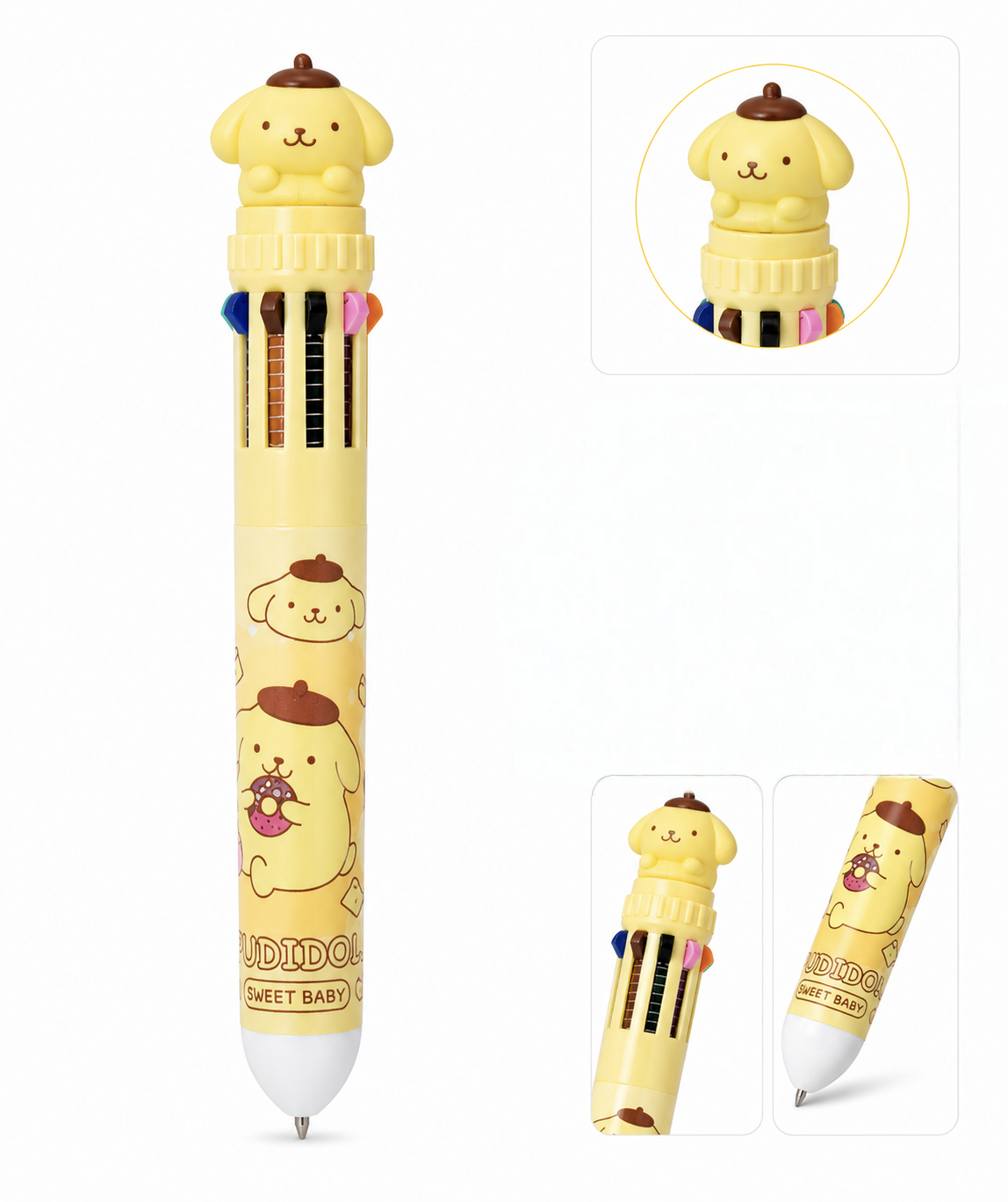 Kaiso 10-in-1 Multicolor Retractable Ballpoint Pen with Cute Cartoon Topper