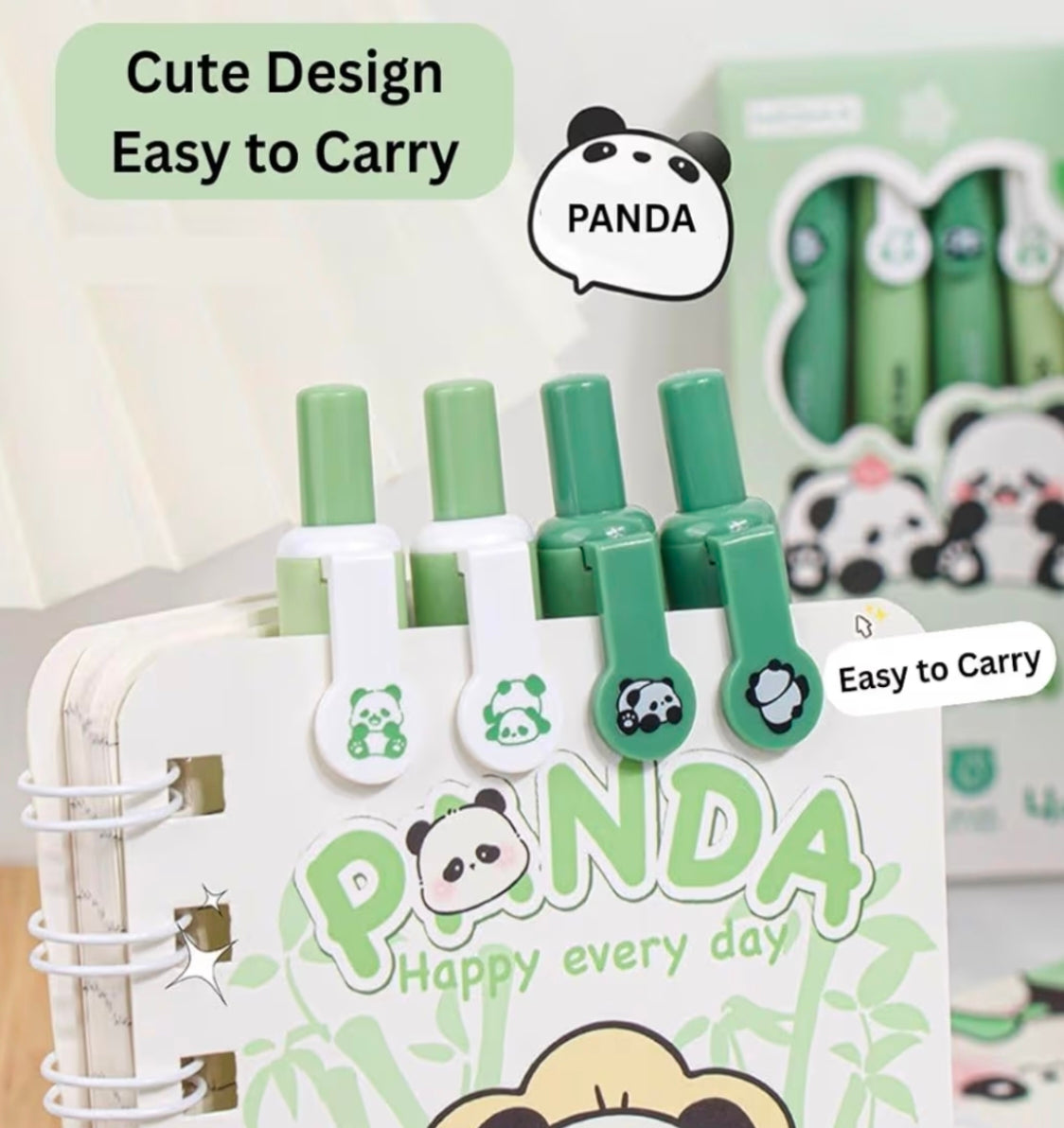 Kaiso Cute Panda Gel Pen Set - 4 Pcs | 0.5mm Black Ink | Smooth Writing & Soft Grip