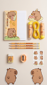 Kaiso 7-in-1 Capybara Stationery Gift Set for Kids – Includes Pencil Case, Ruler, Eraser, Sharpener, and Jump Rope