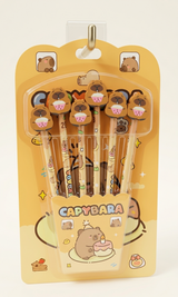 Kaiso Adorable Capybara Cartoon Writing Set - Pack of 6 with 3D Character Toppers