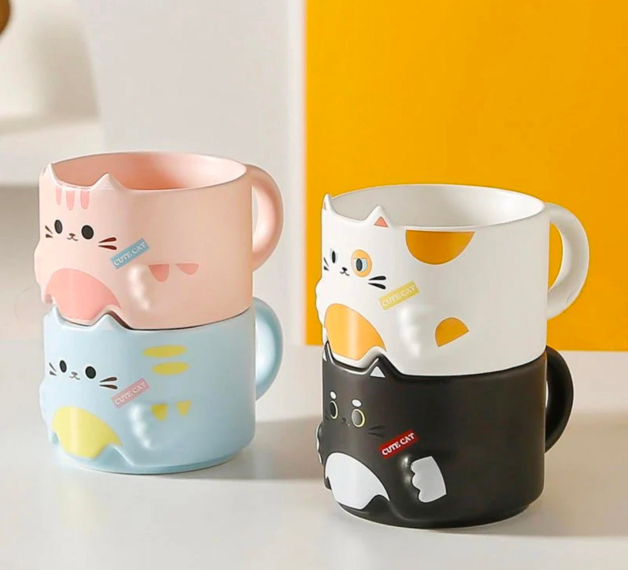 Kaiso Cute Stackable Cartoon Cat Ceramic Mug