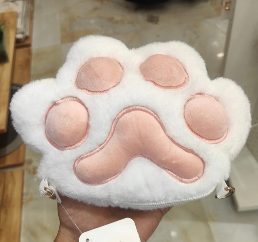 Kaiso Cute Fluffy Cat Paw Plush Sling / Crossbody Bag